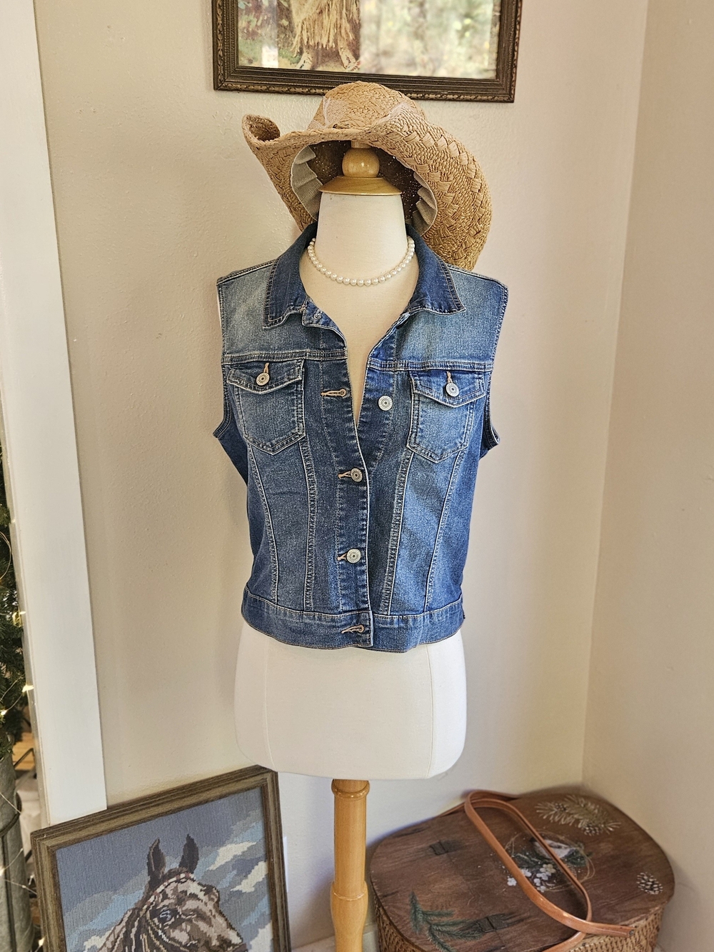 Wax Jean Blue Denim Sleeveless Vest